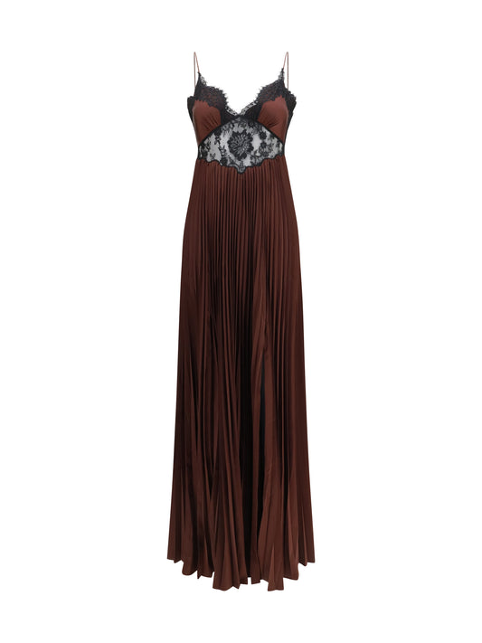 SELF-PORTRAIT Satin long Dress with lace inserts