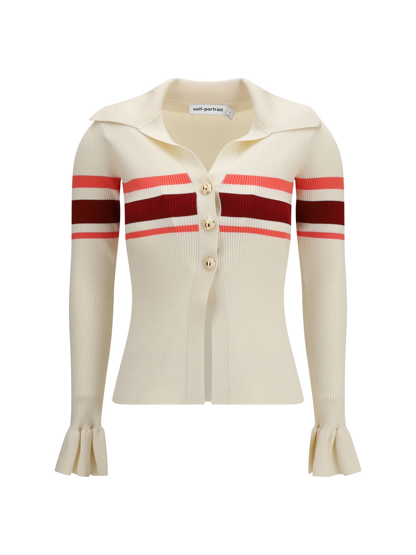 SELF-PORTRAIT Striped viscose knit button Top