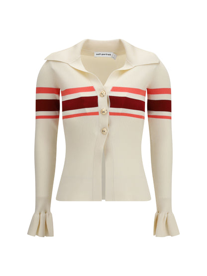 SELF-PORTRAIT Striped viscose knit button Top