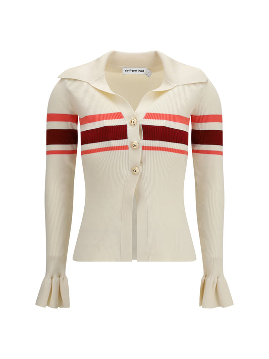 SELF-PORTRAIT Striped viscose knit button Top