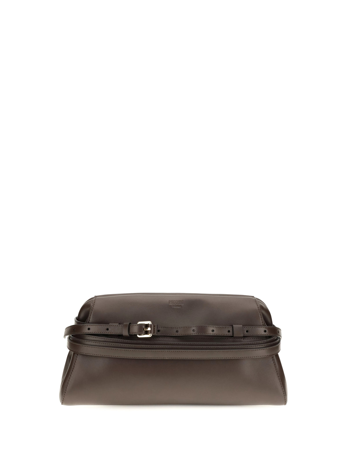 Moschino Leather Clutch with buckle detail - Cioccolato