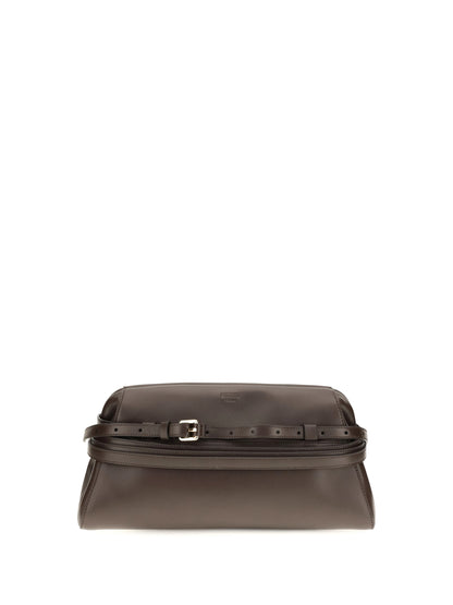 Moschino Leather Clutch with buckle detail - Cioccolato
