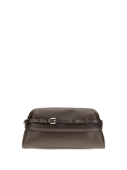 Moschino Leather Clutch with buckle detail - Cioccolato