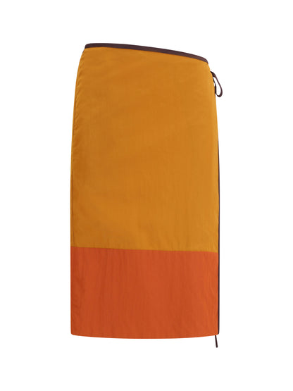 Saint Laurent Tie-detail colour-block Skirt - Teak