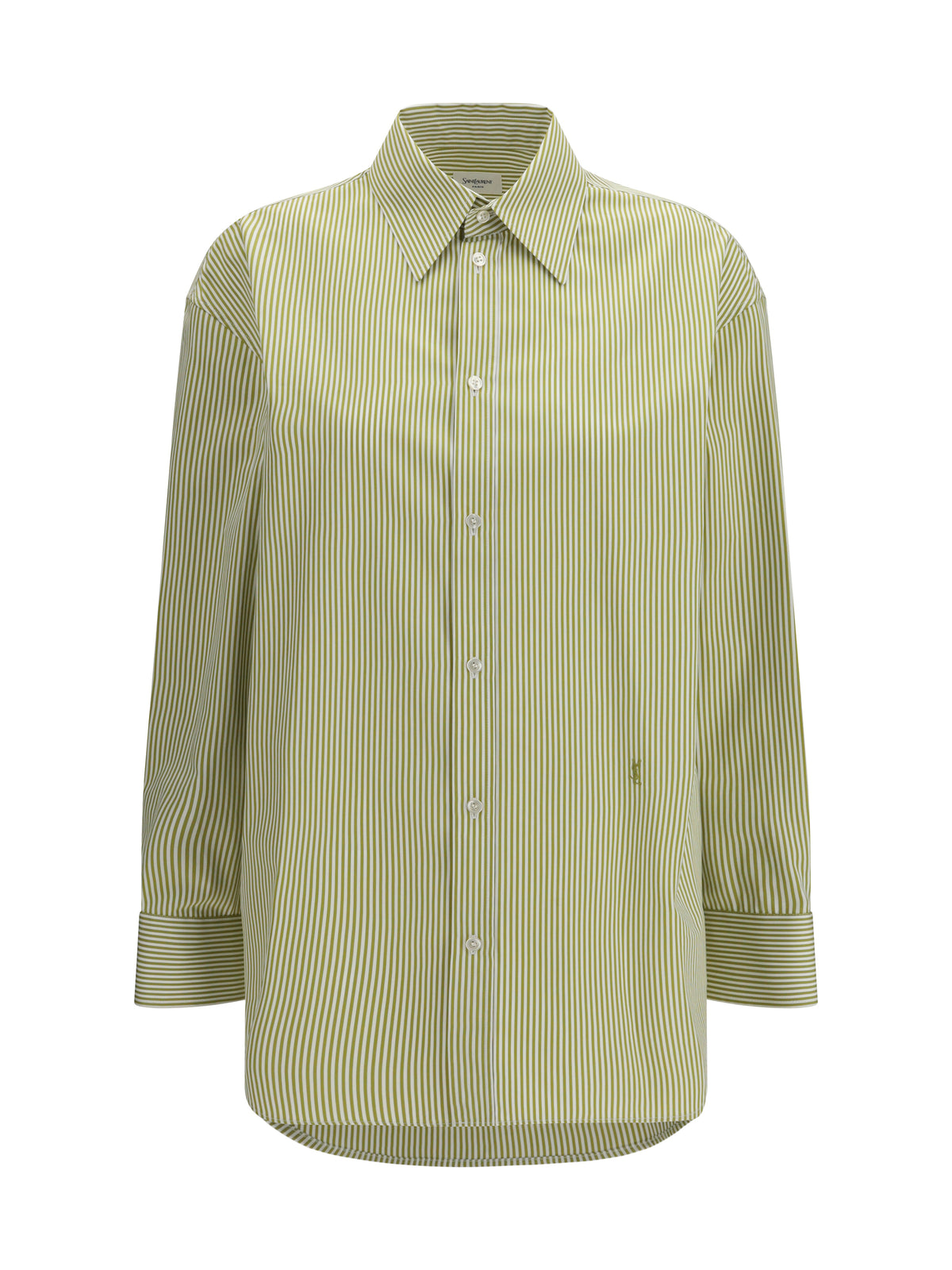 Saint Laurent Vertical Striped Button Shirt - Olive