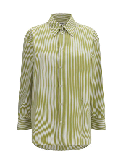 Saint Laurent Vertical Striped Button Shirt - Olive