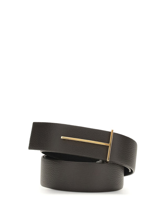 TOM FORD Grain Leather Slim T reversible Belt