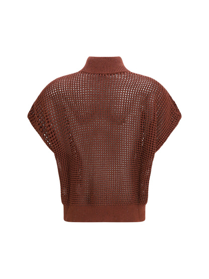 Brunello Cucinelli Cotton mesh Cardigan with Dazzling Details - Mulberry