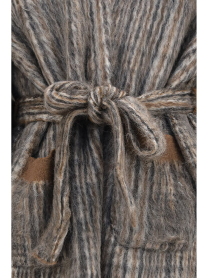 Brunello Cucinelli Prince of Wales double-knit mohair and wool Coat with scarf - 9179+055+9920