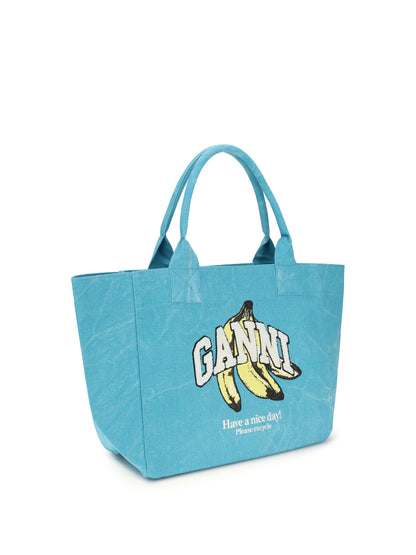 Ganni Medium Banana print Tote Bag - Blue Curacao
