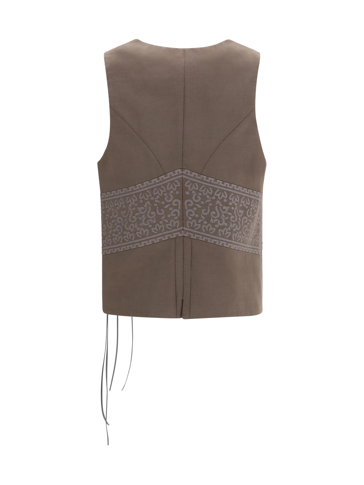 Giorgio Armani Vest in washed silk and virgin wool with jacquard pattern and ties - Mud