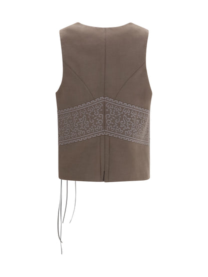 Giorgio Armani Vest in washed silk and virgin wool with jacquard pattern and ties - Mud