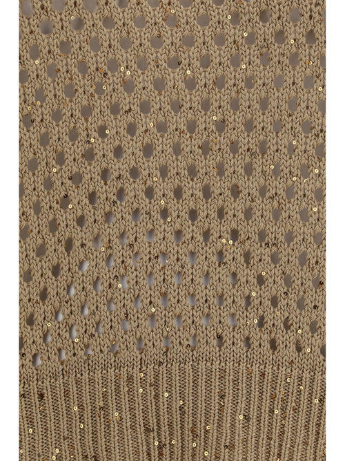 Max Mara Studio Open knit cotton Sweater with sequins - Camel