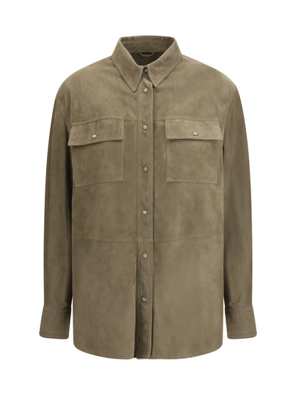 BRUNELLO CUCINELLI Leather Shirt with chest pockets