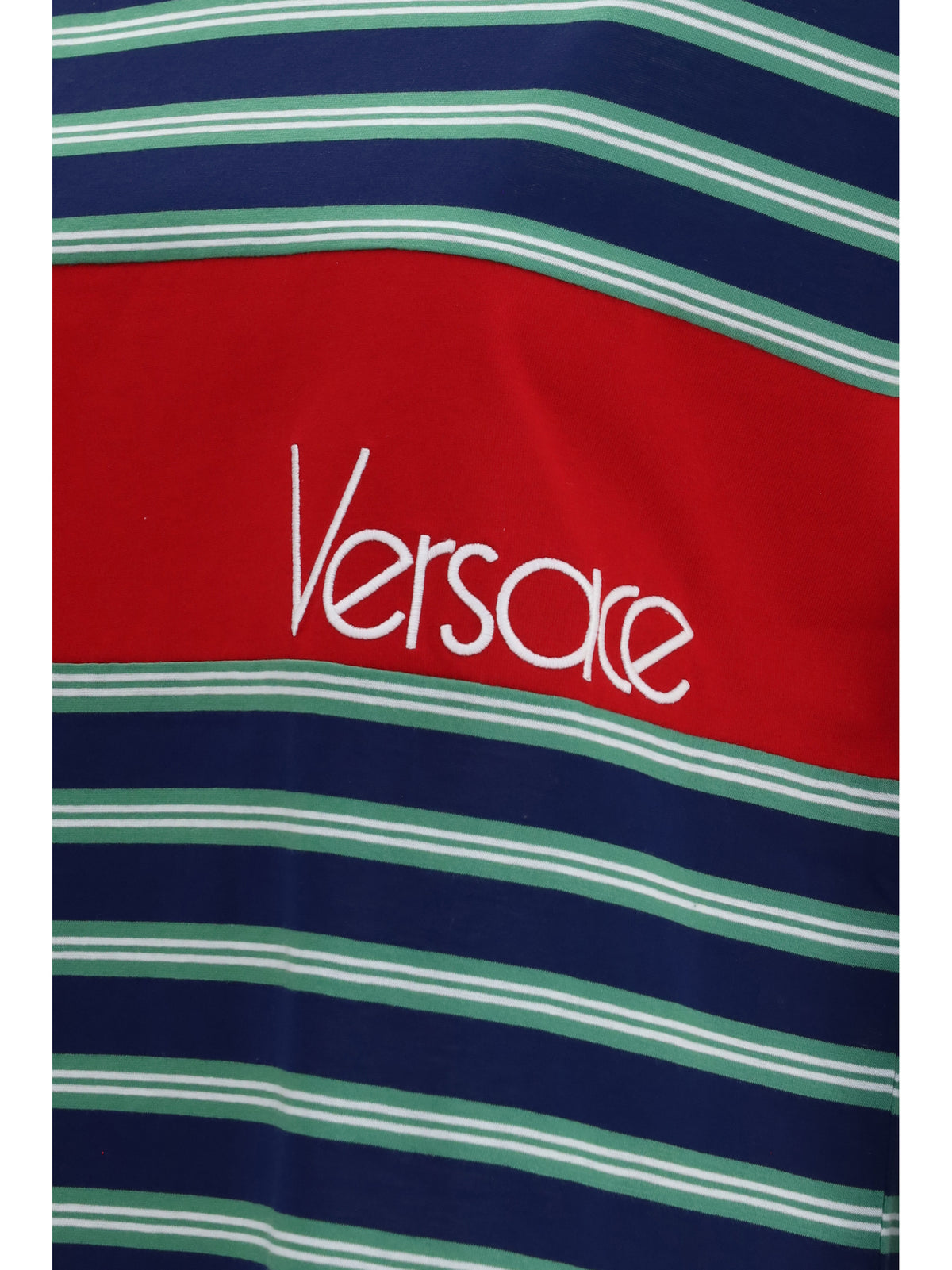 Versace Striped cotton T-shirt - Ink + Grass Green + White
