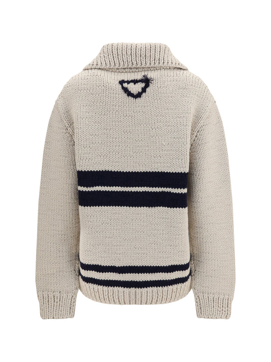 Prada Wool zip Cardigan - Avorio+Blu