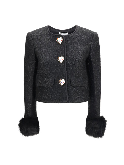 Self-Portrait Metallic bouclé Jacket with faux fur cuffs - Black