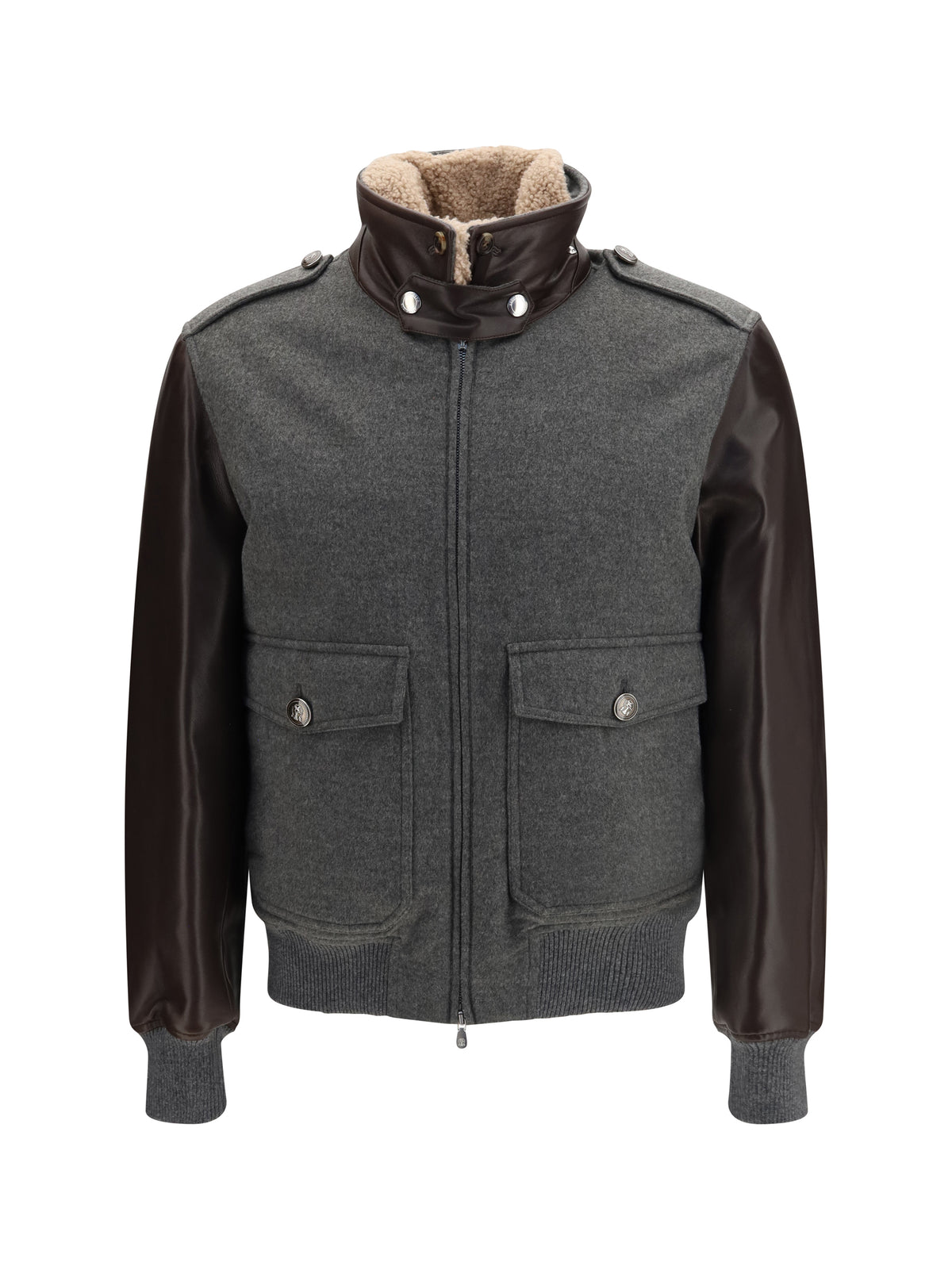 Brunello Cucinelli Membrane finished cashmere beaver Bomber - Grey Medium