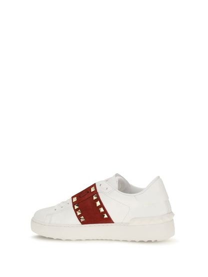 Valentino Garavani Rockstud Untitled Sneakers with suede band - White/Russet Red/White
