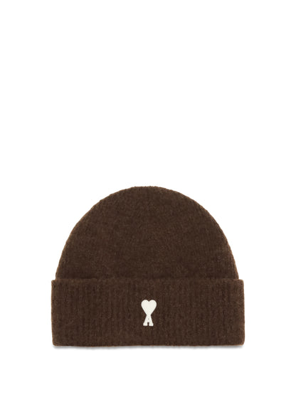 Ami Paris Ami de Coeur wool Beanie - Marron Chocolat/Ecru