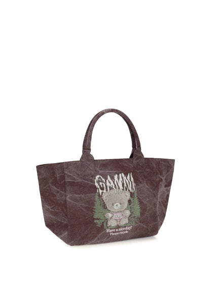 Ganni Medium trapeze teddy print Shopping Bag - Port Royale