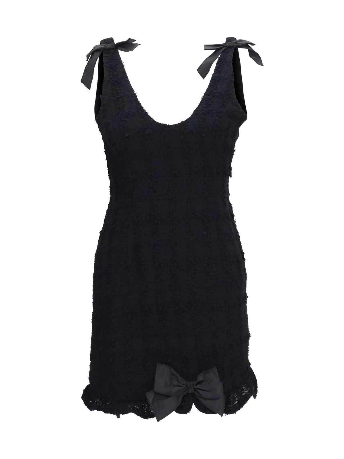 Alessandra Rich Checked bouclé tweed mni Dress with bows - Black