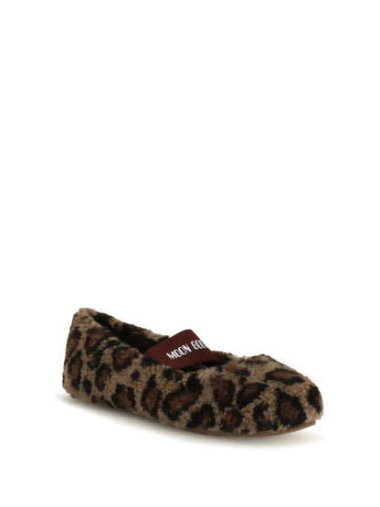 Moon Boot Leopard teddy Ballerinas - Cognac/Cocoa