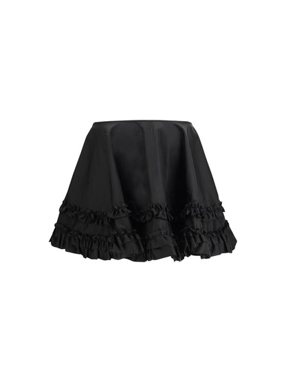 Ganni Duchesse Nylon Mini Frill Skirt - Black