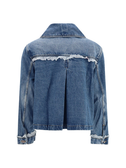 Ganni Rigid denim Jacket with lace details - Dark Blue Vintage