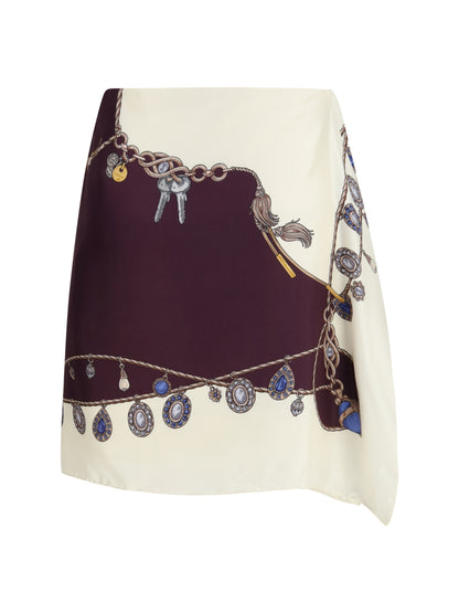 Versace Printed silk twill Mini Skirt - Burgundy+White+Gold