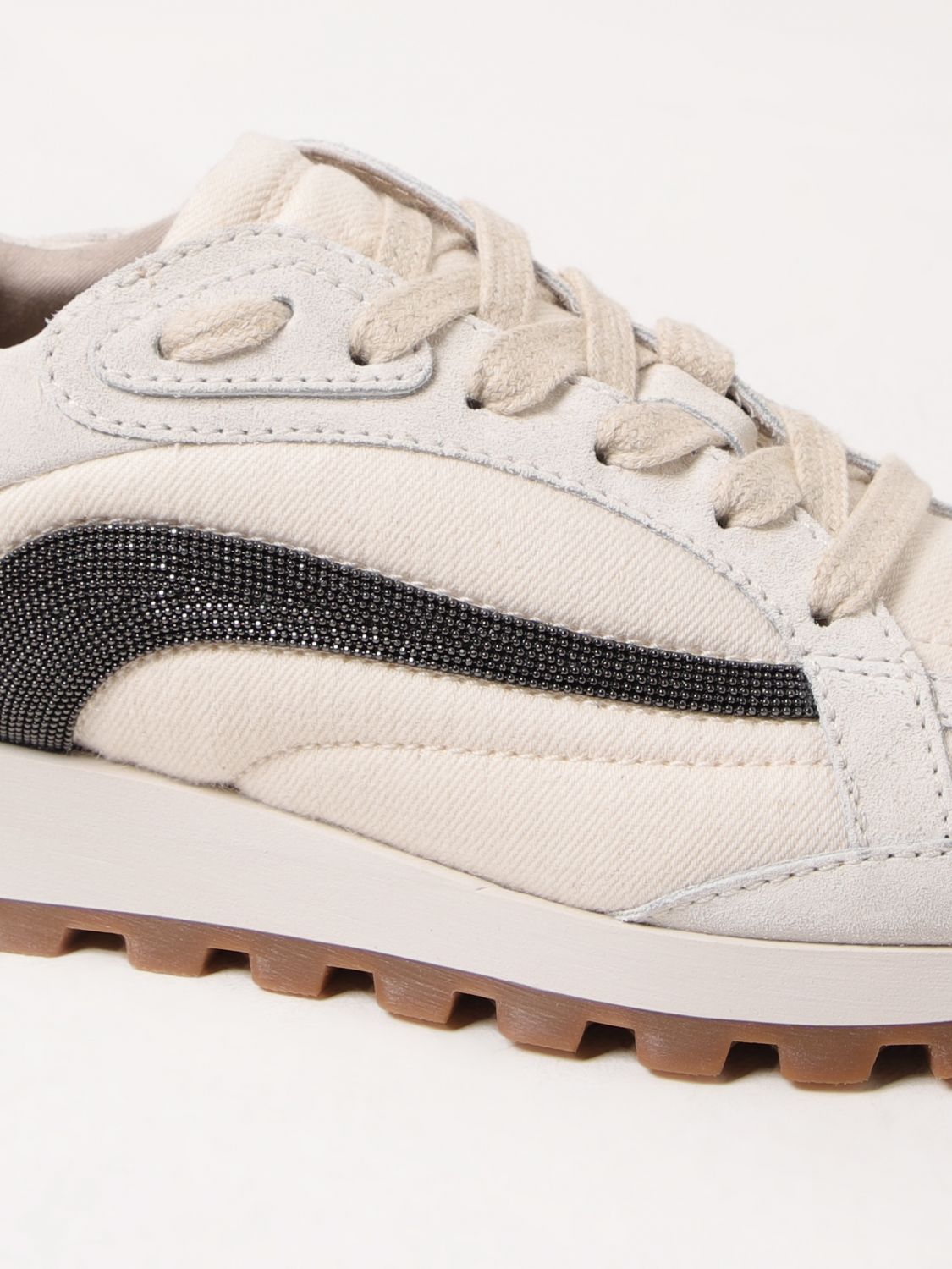 スニーカー BRUNELLO CUCINELLI Woman Sneakers Grey MZSFG2941 C6280 Grey suede and twill Precious Stripe Runners – Daniello.com