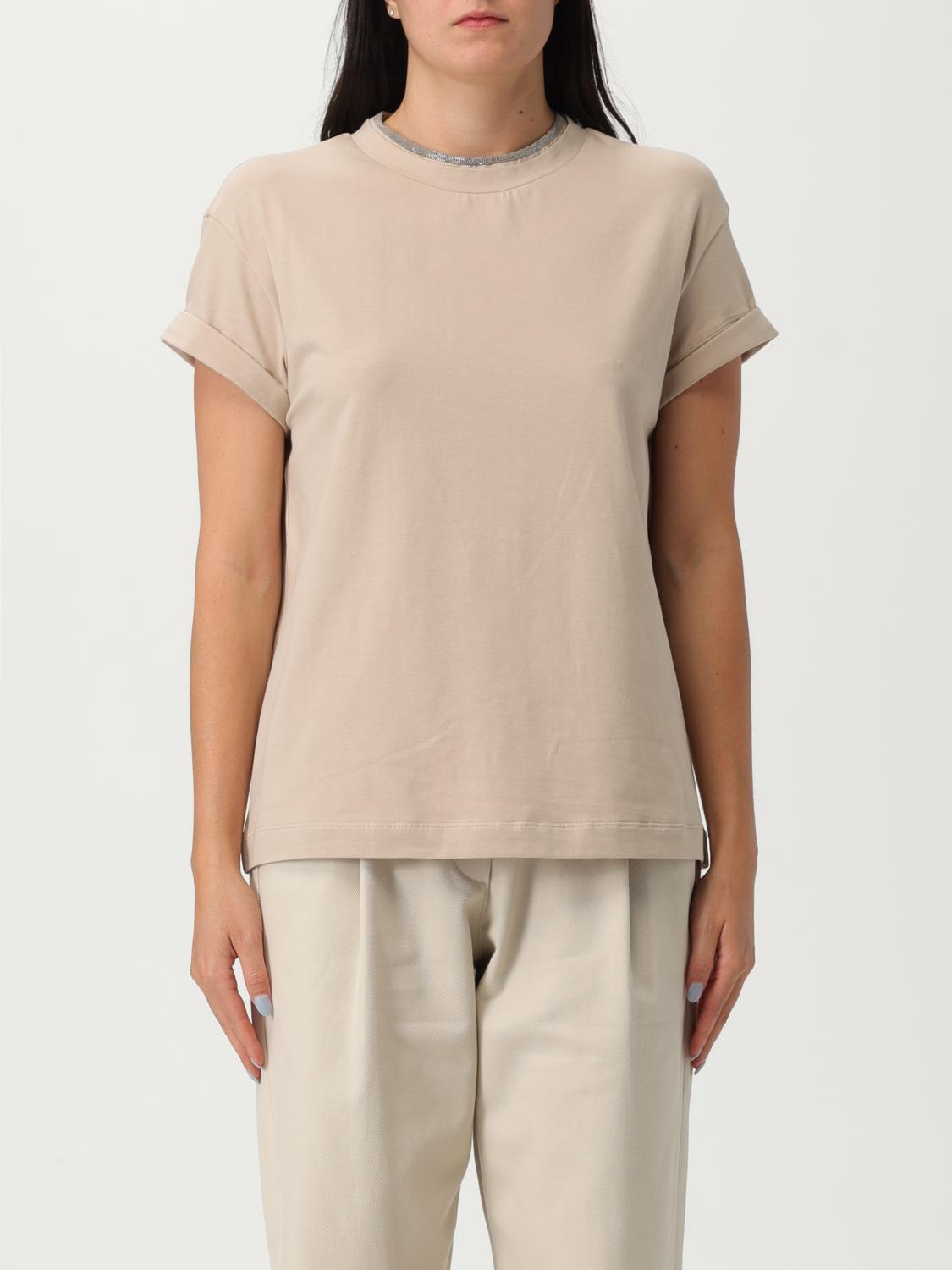 Tシャツ・カットソー BRUNELLO CUCINELLI Woman T-Shirt Beige MPT18BD200 C8539 Brunello Cucinelli T Shirt Woman Beige – Modishus