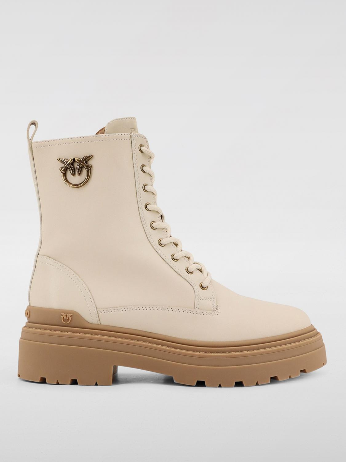 Pinko Flat Ankle Boots Woman Cream