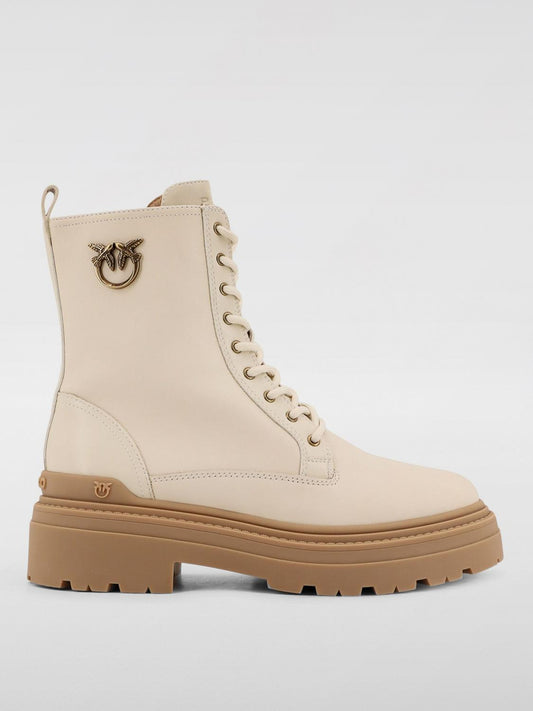Pinko Flat Ankle Boots Woman Cream