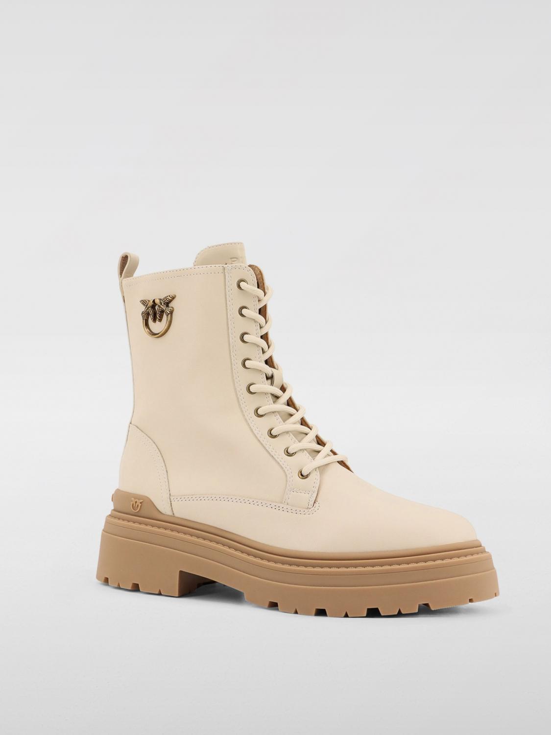 Pinko Flat Ankle Boots Woman Cream