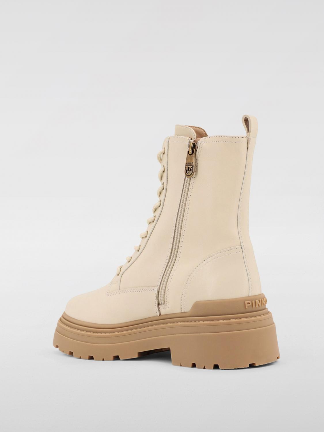 Pinko Flat Ankle Boots Woman Cream