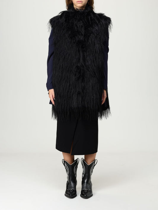 Pinko Fur Coats Woman Black