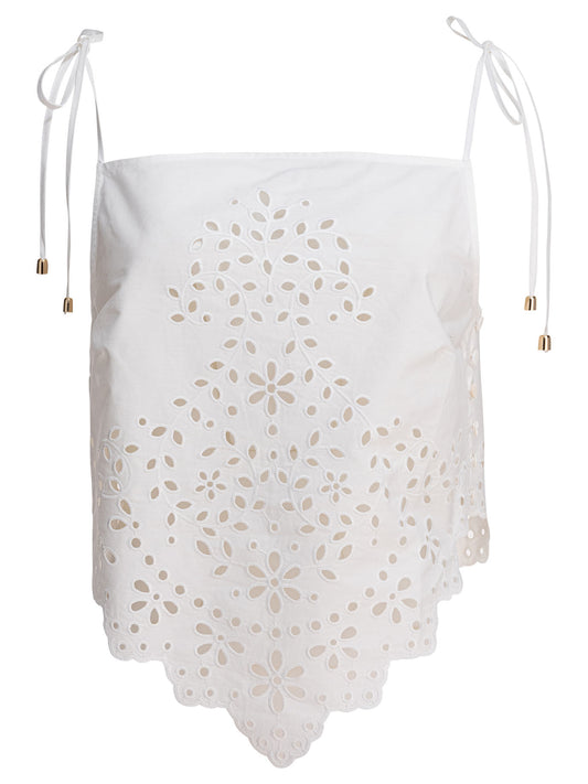 Self-Portrait Cotton embroidered top - White