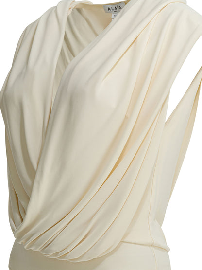 AlaïA Draped bodysuit with hood - White