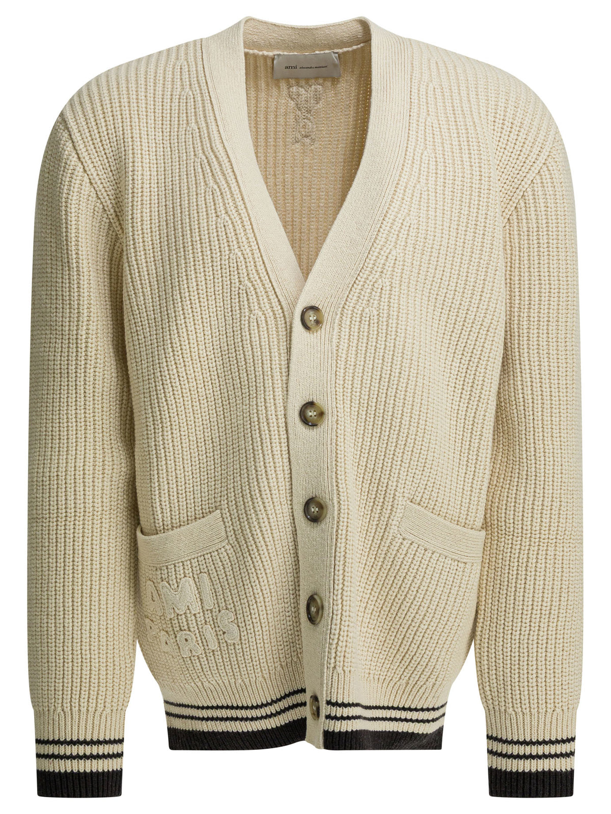 Ami Paris Wool cardigan with logo - White