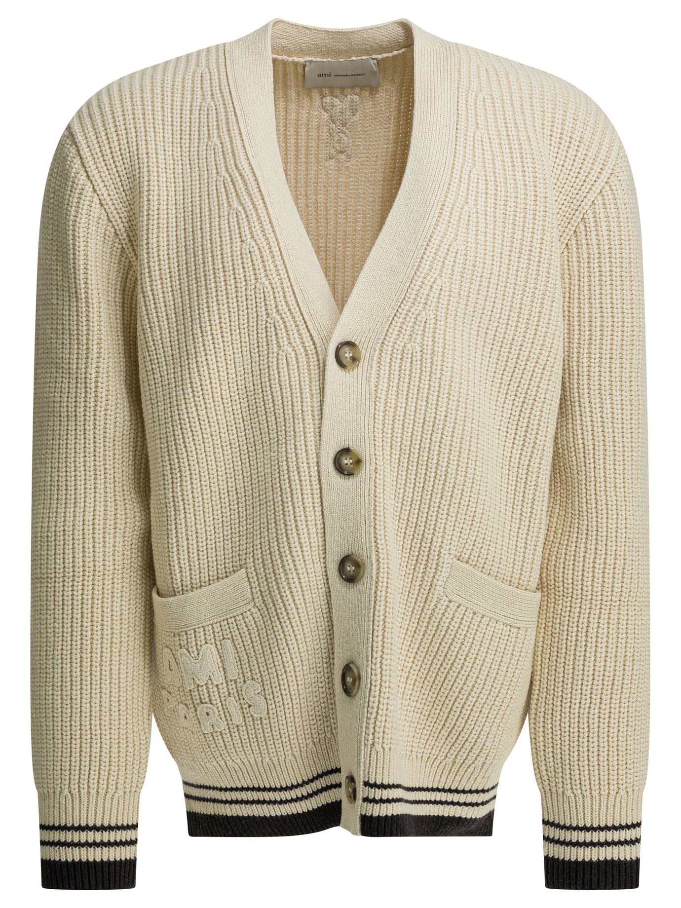 Ami Paris Wool cardigan with logo - White