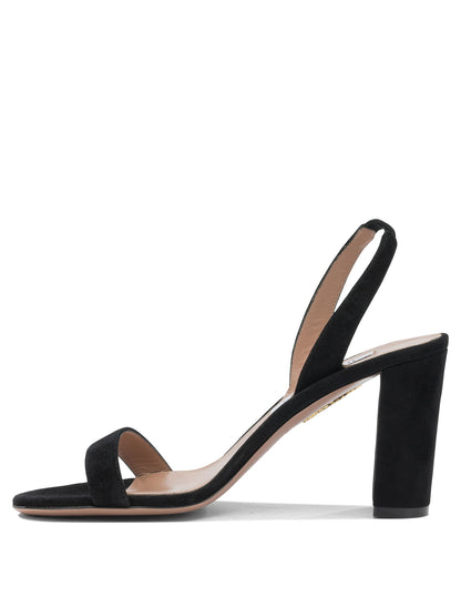 Aquazzura "So Nude Block 85mm" Heeled Sandals - Black