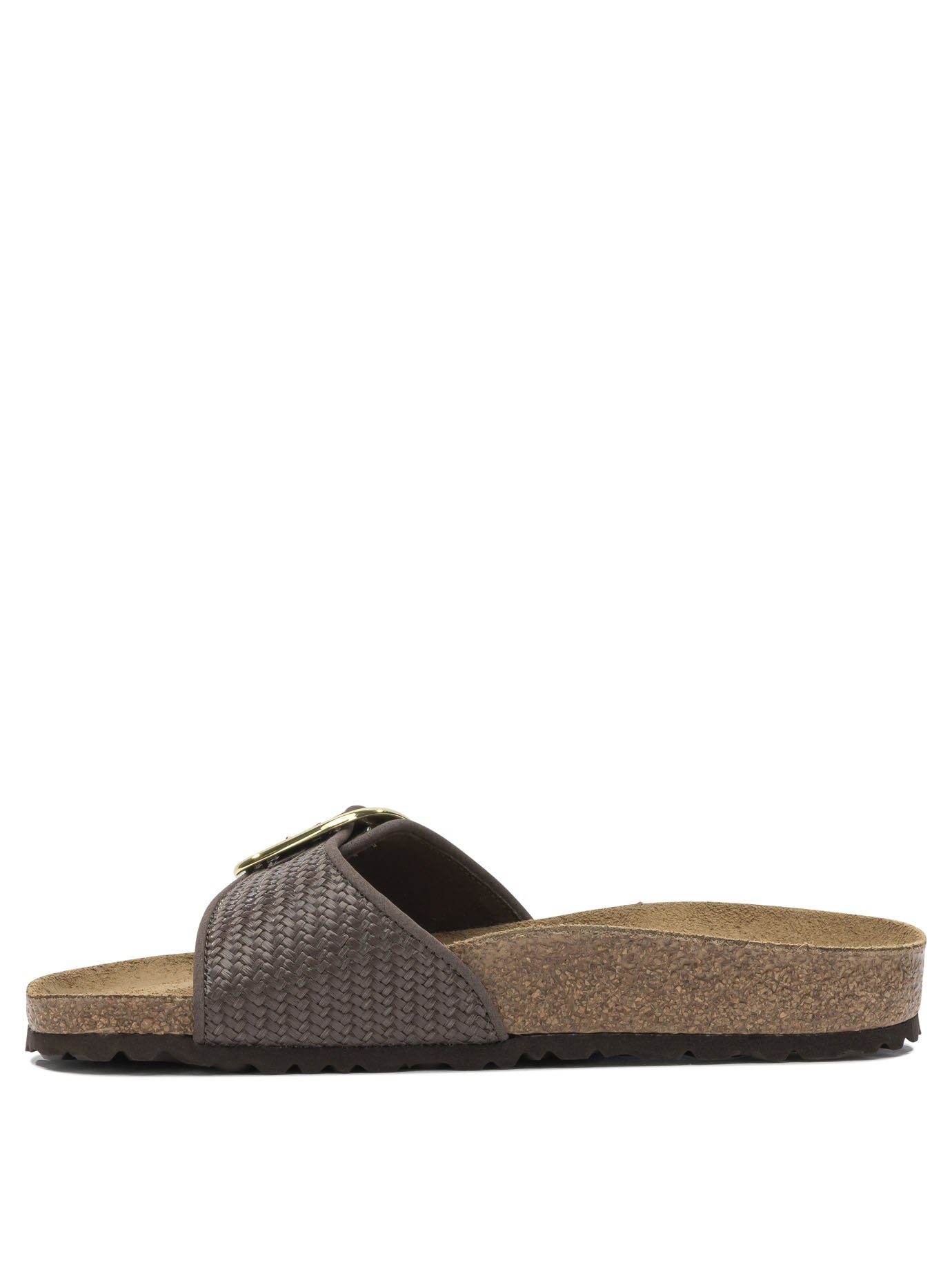 Birkenstock "Madrid Big Buckle Raffia" Slides - Brown