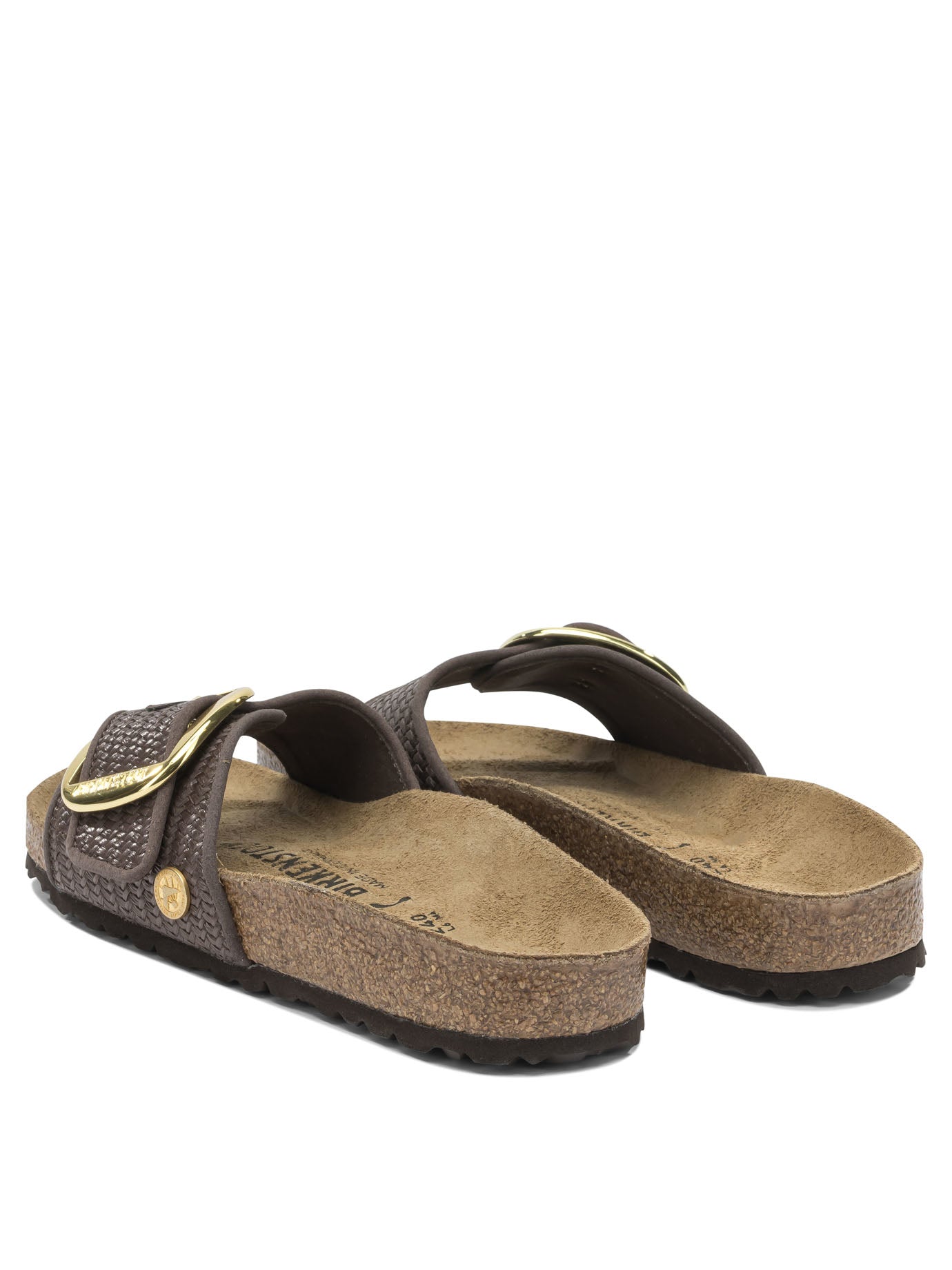 Birkenstock "Madrid Big Buckle Raffia" Slides - Brown