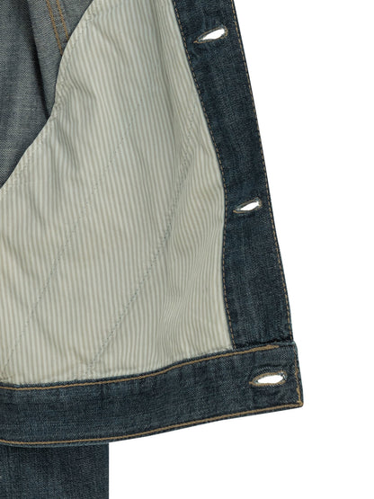 Brunello Cucinelli Denim jacket with leather collar - Blue