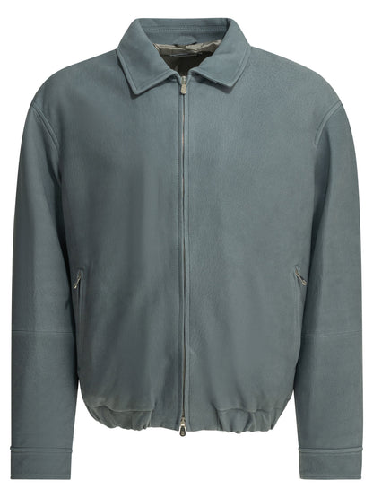 Brunello Cucinelli Nubuck leather jacket - Light Blue