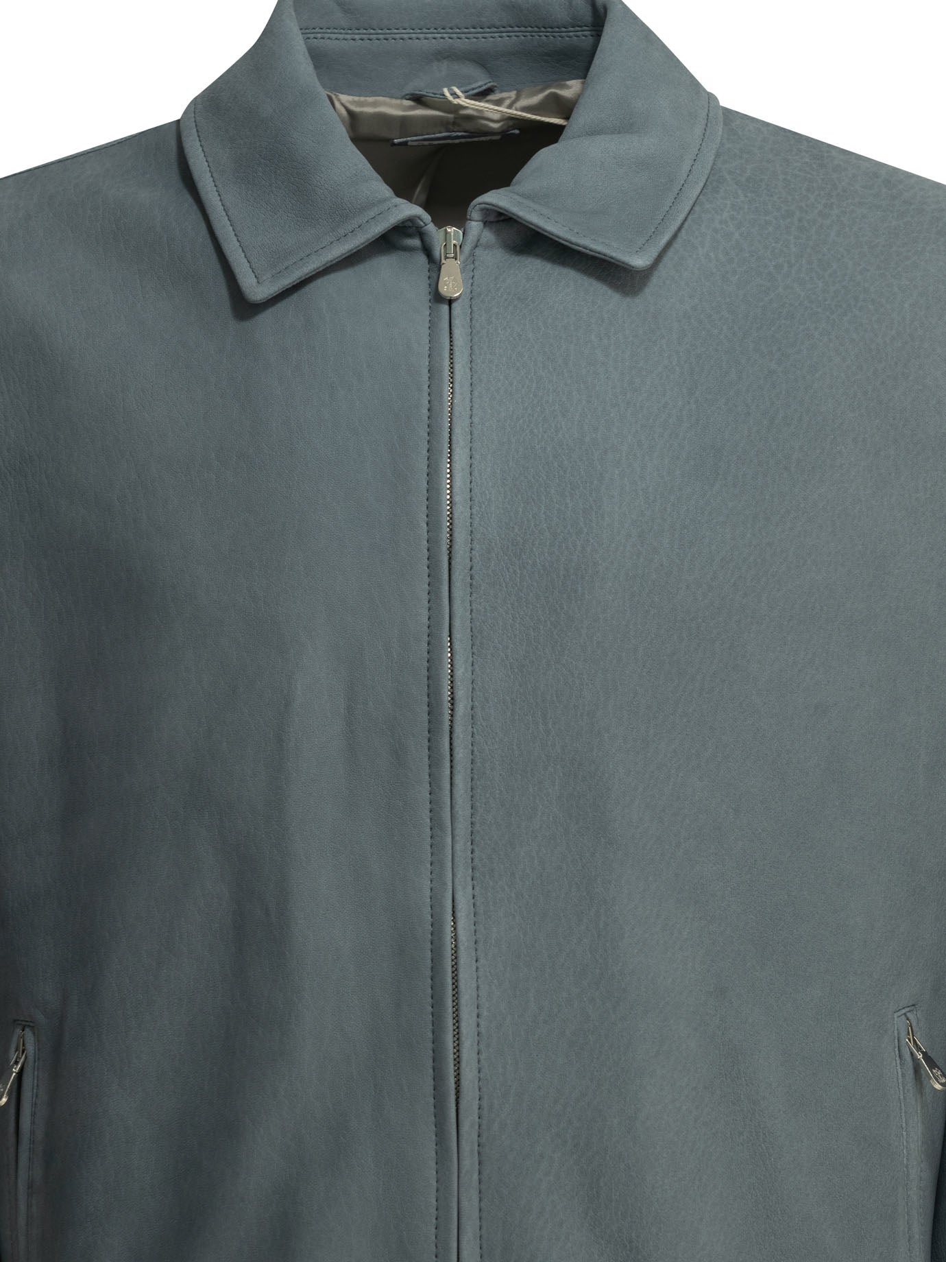 Brunello Cucinelli Nubuck leather jacket - Light Blue