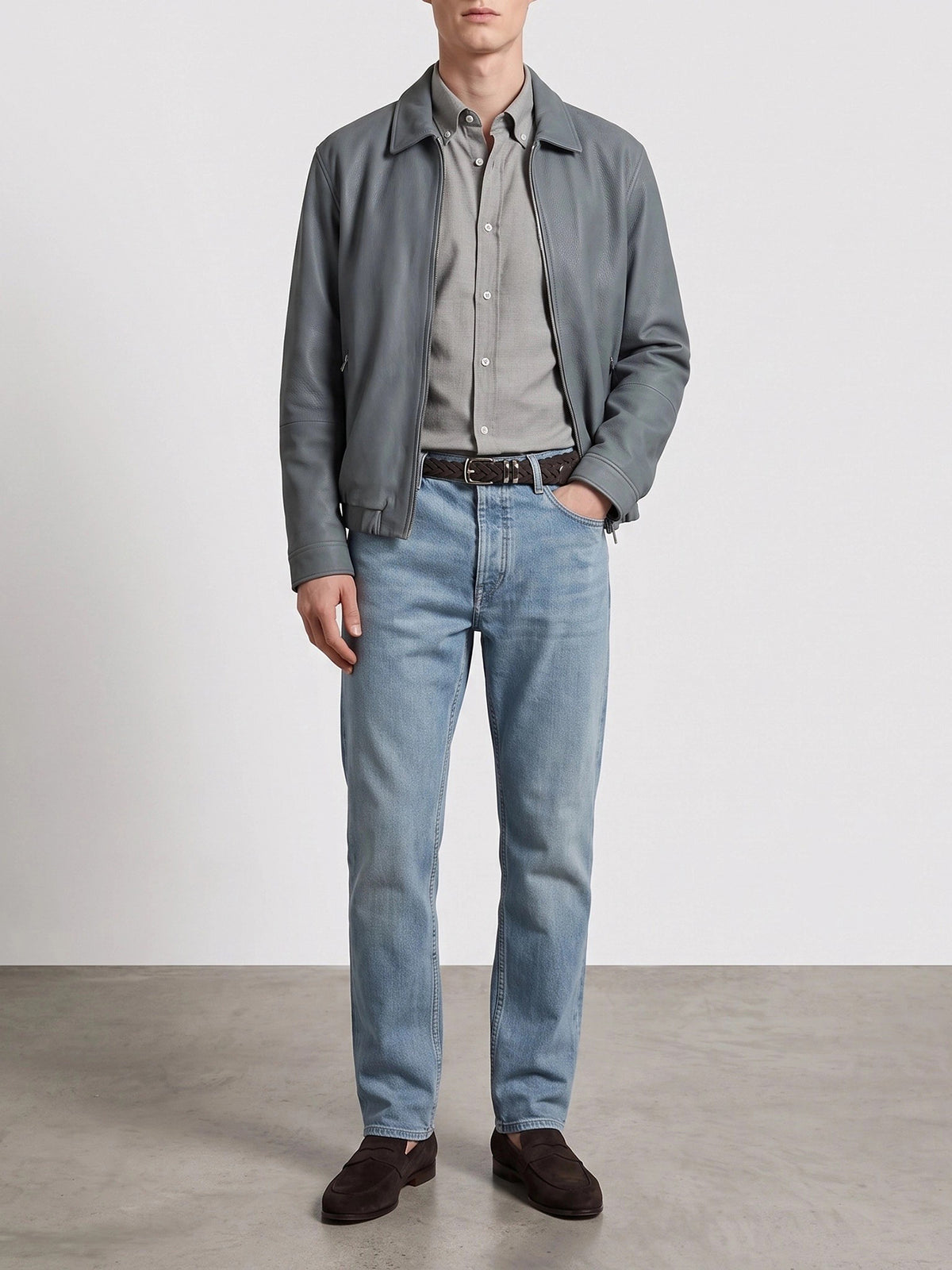 Brunello Cucinelli Nubuck leather jacket - Light Blue