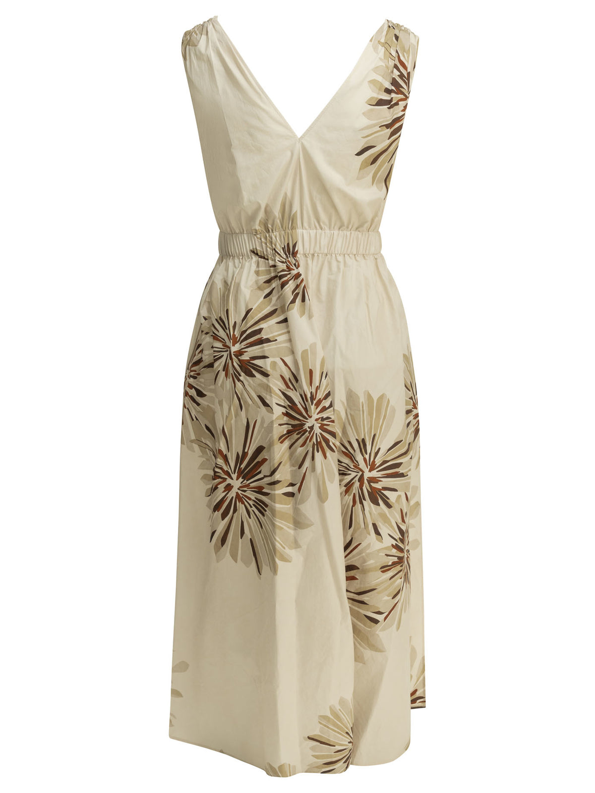 Brunello Cucinelli "Bloom Print" Midi Dress - Beige