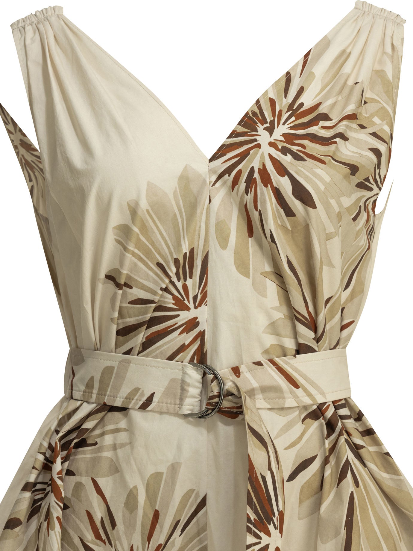 Brunello Cucinelli "Bloom Print" Midi Dress - Beige
